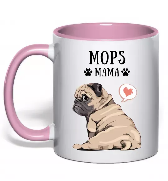 Чашка с цветной ручкой Mops mama Нежно розовый фото