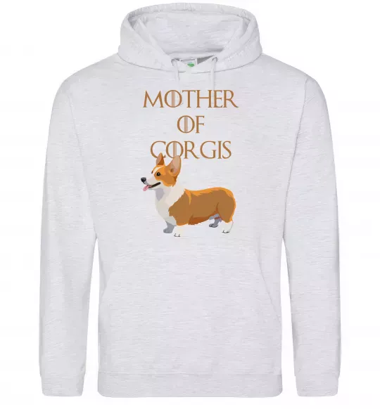 Чоловіча толстовка (худі) Mother of corgis Сірий меланж фото