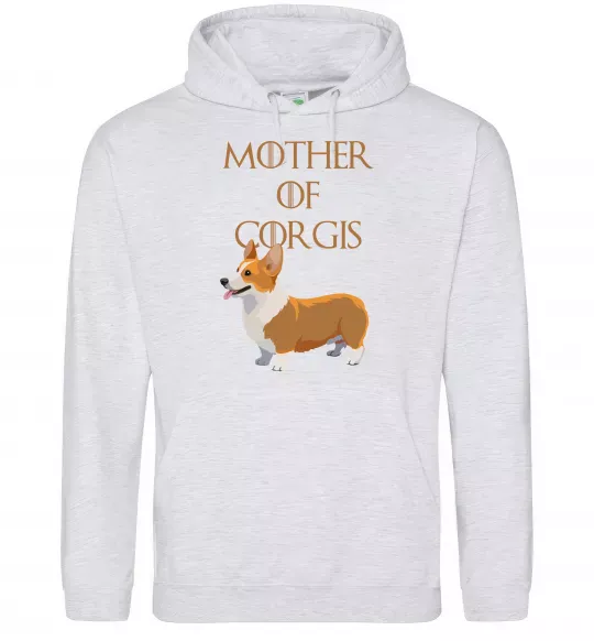 Женская толстовка (худи) Mother of corgis Серый меланж фото