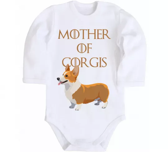 Дитячий бодік Mother of corgis Білий фото