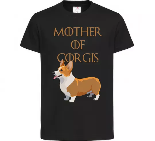 Детская футболка Mother of corgis Черный фото