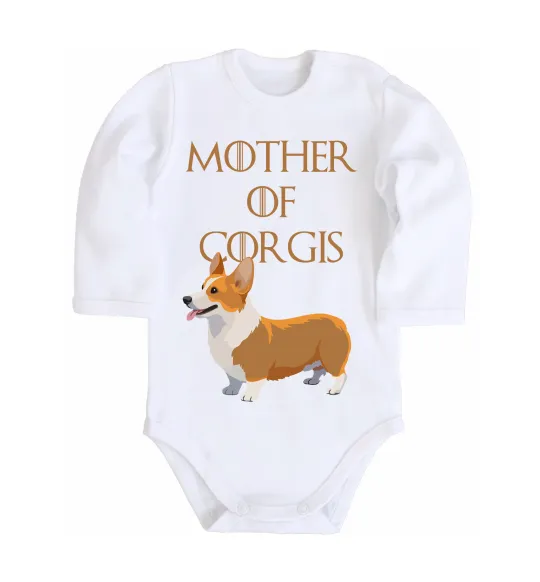 Дитячий бодік Mother of corgis Білий фото