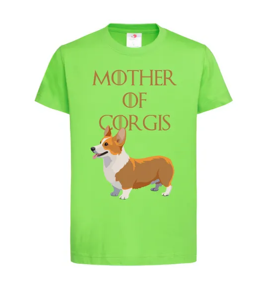 Дитяча футболка Mother of corgis Лаймовий фото