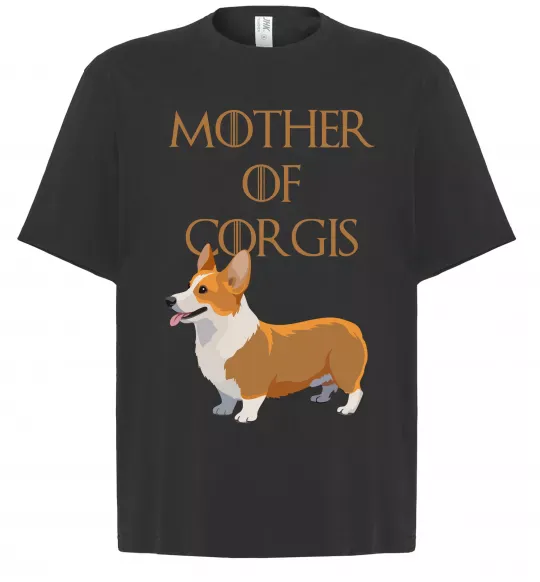 Футболка Оверсайз Mother of corgis Черный фото