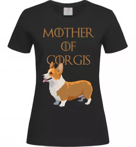Жіноча футболка Mother of corgis Чорний фото