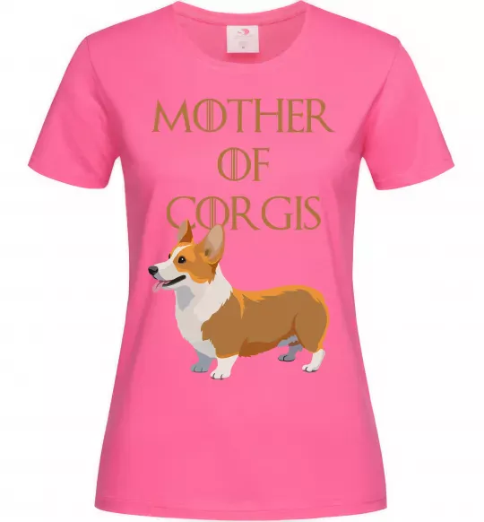 Жіноча футболка Mother of corgis Яскраво-рожевий фото