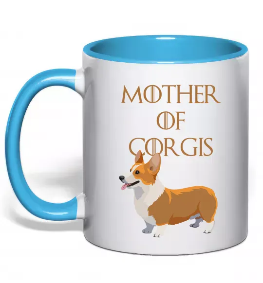 Чашка с цветной ручкой Mother of corgis Голубой фото