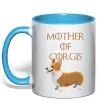 Чашка с цветной ручкой Mother of corgis Голубой Чашка с цветной ручкой Mother of corgis Голубой фото