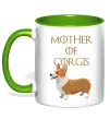 Чашка с цветной ручкой Mother of corgis Зеленый Чашка с цветной ручкой Mother of corgis Зеленый фото