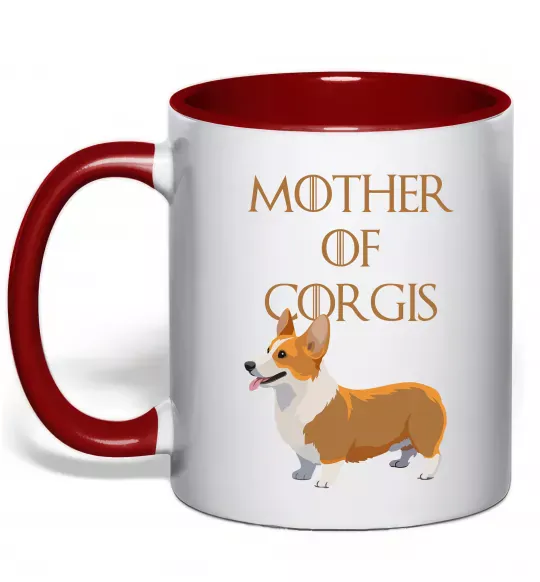 Чашка с цветной ручкой Mother of corgis Красный фото