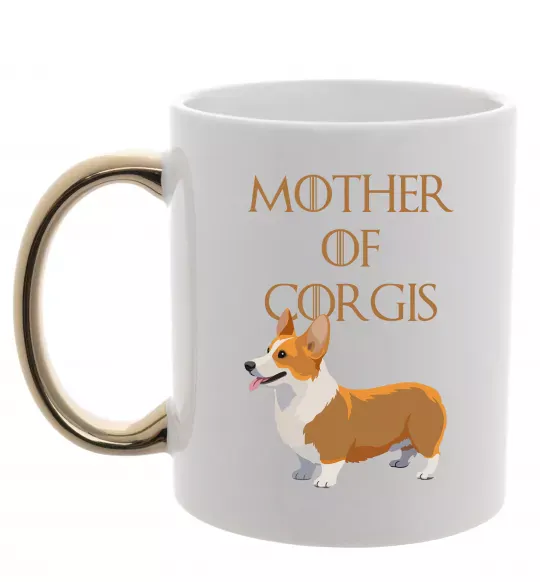 Чашка с цветной ручкой Mother of corgis Золото фото
