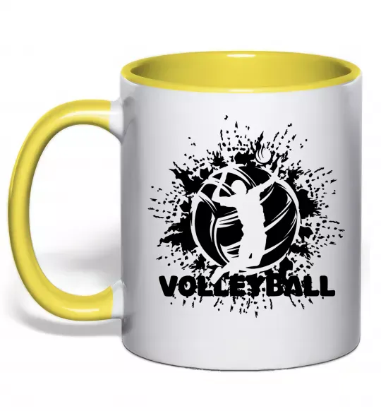 Чашка з кольоровою ручкою Волейбор малюнок Сонячно жовтий фото
