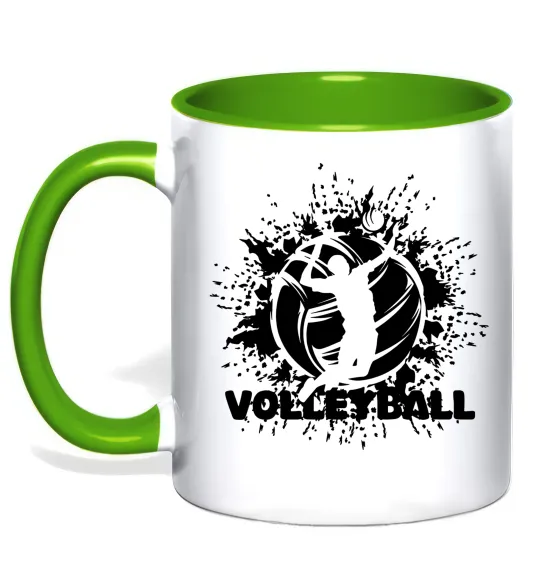 Чашка з кольоровою ручкою Волейбор малюнок Лаймовий фото