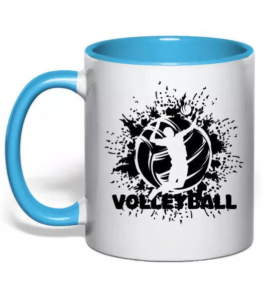 Чашка з кольоровою ручкою Волейбор малюнок Блакитний фото