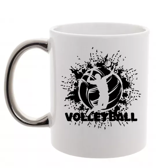 Чашка з кольоровою ручкою Волейбор малюнок Срібло фото