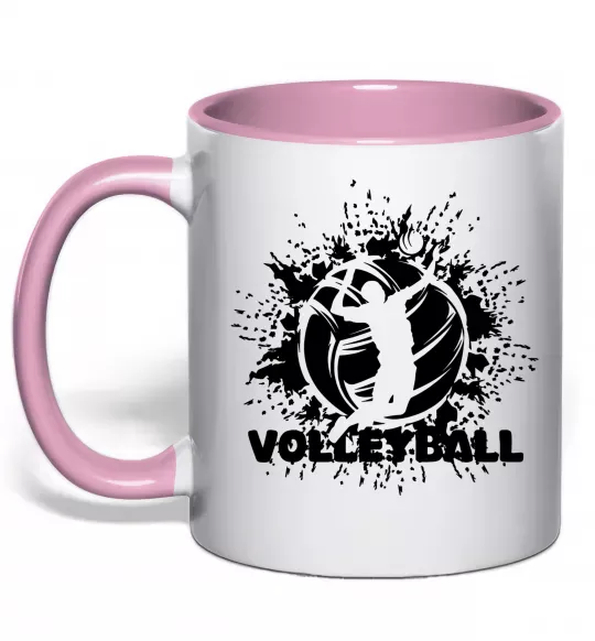 Чашка з кольоровою ручкою Волейбор малюнок Ніжно рожевий фото