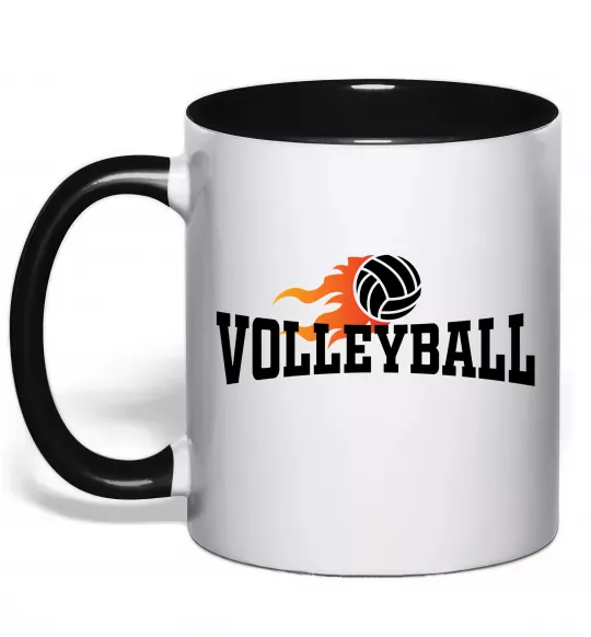Чашка з кольоровою ручкою Volleyball вогняний м'яч Чорний фото