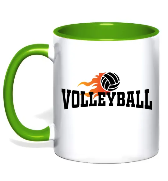 Чашка з кольоровою ручкою Volleyball вогняний м'яч Лаймовий фото