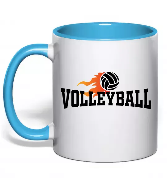 Чашка з кольоровою ручкою Volleyball вогняний м'яч Блакитний фото
