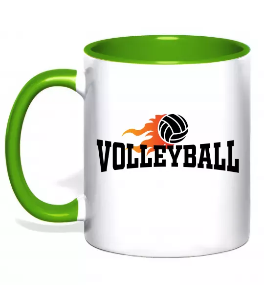 Чашка з кольоровою ручкою Volleyball вогняний м'яч Зелений фото