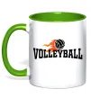 Чашка з кольоровою ручкою Volleyball вогняний м'яч Зелений фото