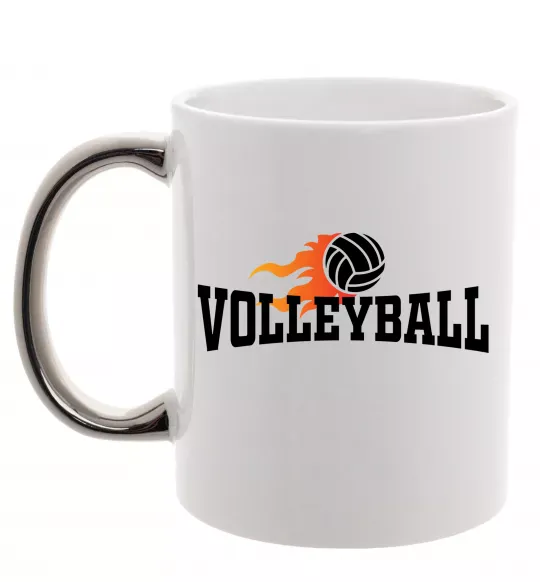 Чашка з кольоровою ручкою Volleyball вогняний м'яч Срібло фото