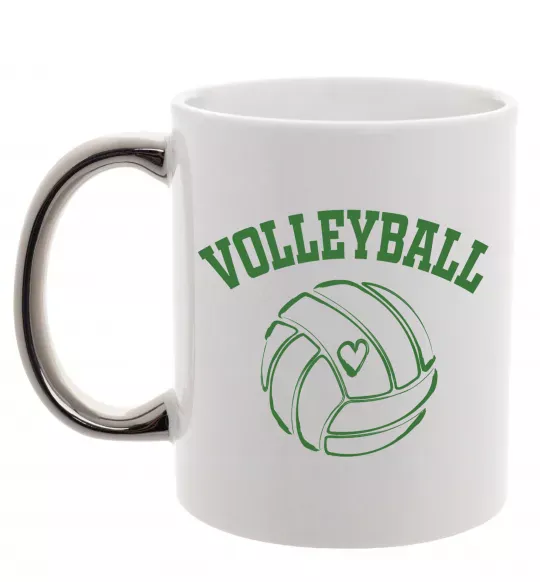 Чашка с цветной ручкой Волейбол м'яч з серцем Серебро фото