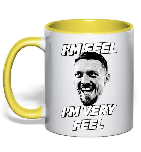 Чашка з кольоровою ручкою I`m very feel Лимонний фото