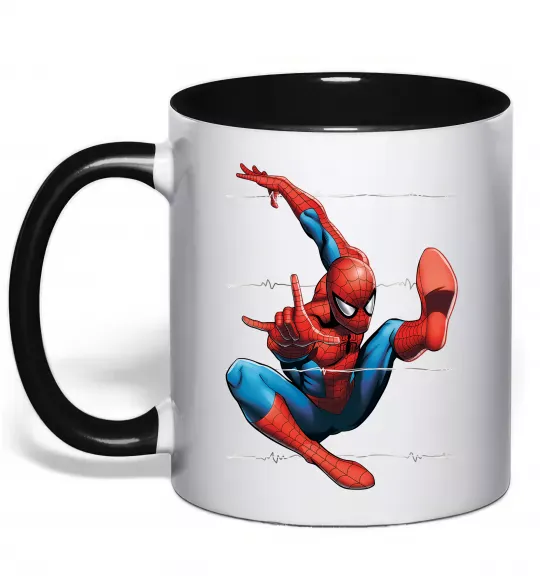 Чашка с цветной ручкой Людина павук Черный фото