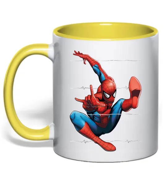 Чашка з кольоровою ручкою Людина павук Лимонний фото