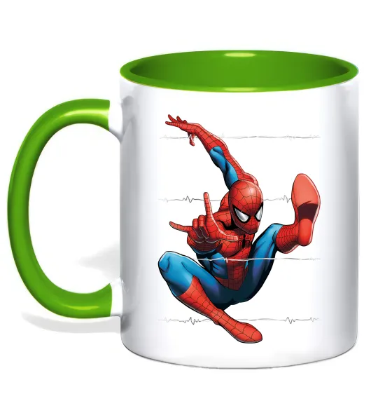 Чашка з кольоровою ручкою Людина павук Лаймовий фото