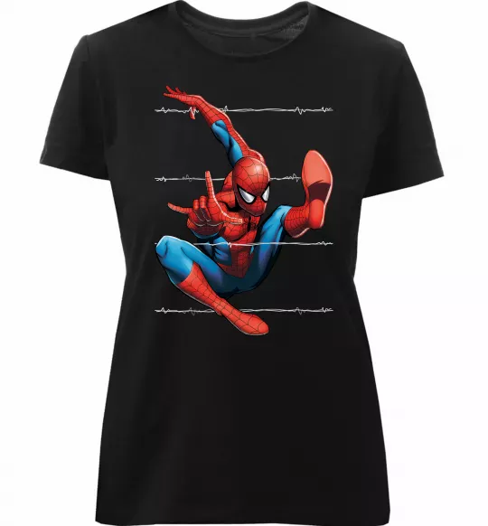 Жіноча преміум футболка Людина павук Чорний фото