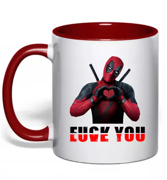 Чашка с цветной ручкой Deadpool f*ck you love you Красный фото