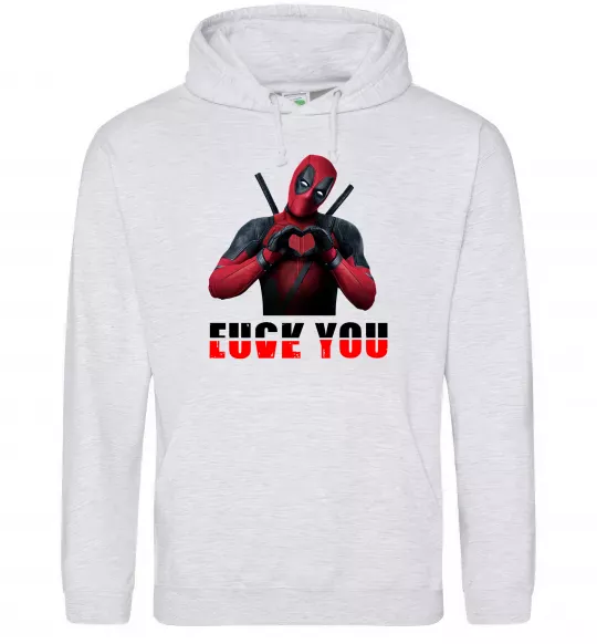 Мужская толстовка (худи) Deadpool f*ck you love you Серый меланж фото