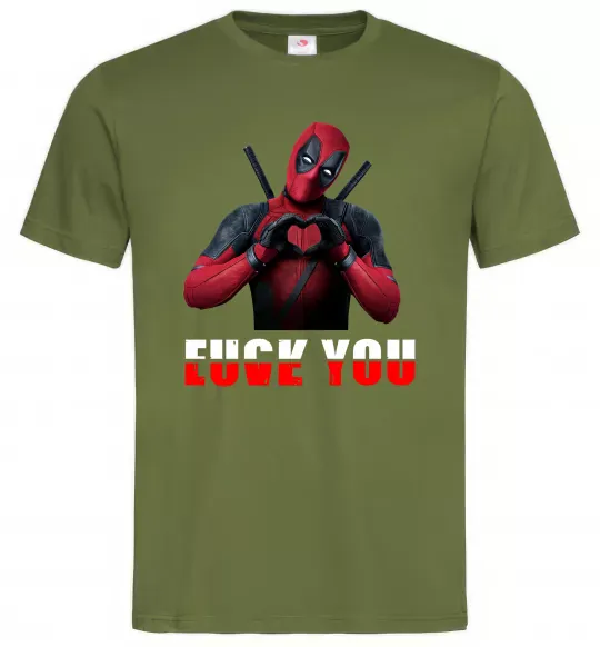 Мужская футболка Deadpool f*ck you love you Оливковый фото