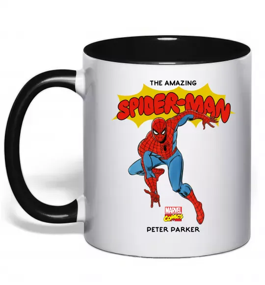 Чашка з кольоровою ручкою Marvel comics Spider man Чорний фото