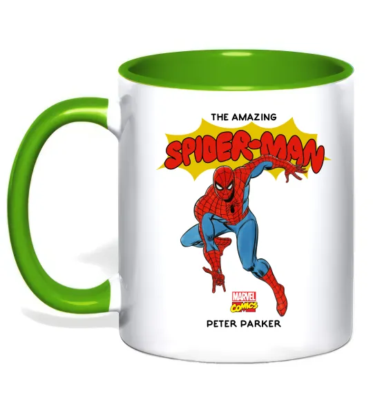 Чашка з кольоровою ручкою Marvel comics Spider man Лаймовий фото