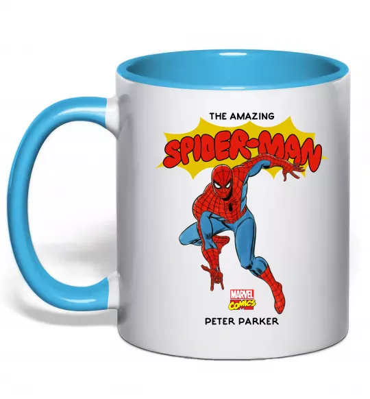 Чашка з кольоровою ручкою Marvel comics Spider man Блакитний фото