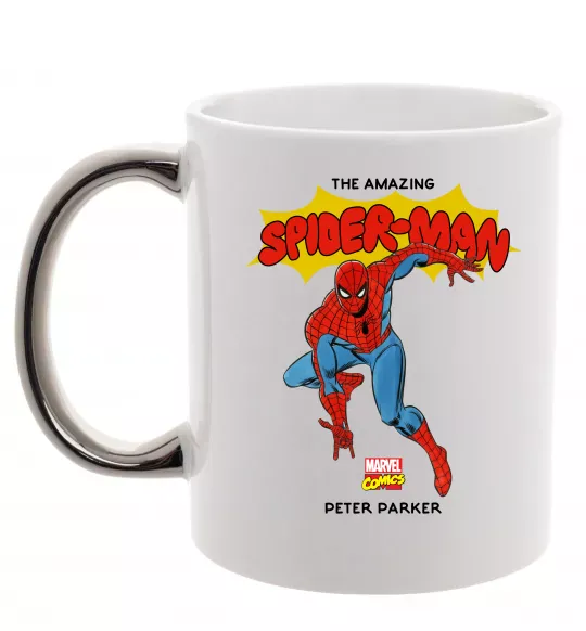 Чашка з кольоровою ручкою Marvel comics Spider man Срібло фото