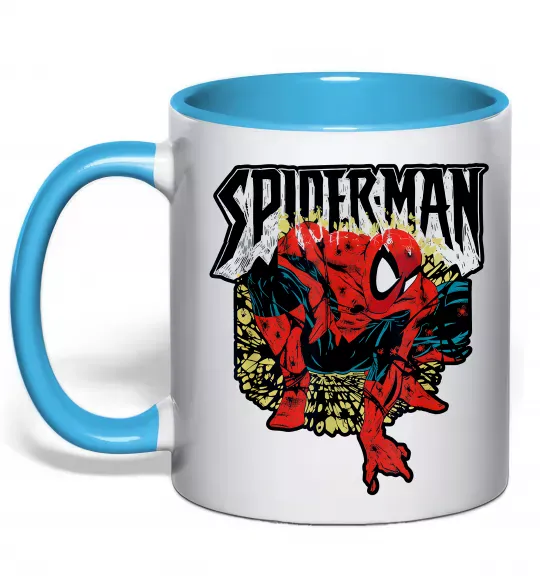 Чашка с цветной ручкой Spider man малюнок Голубой фото