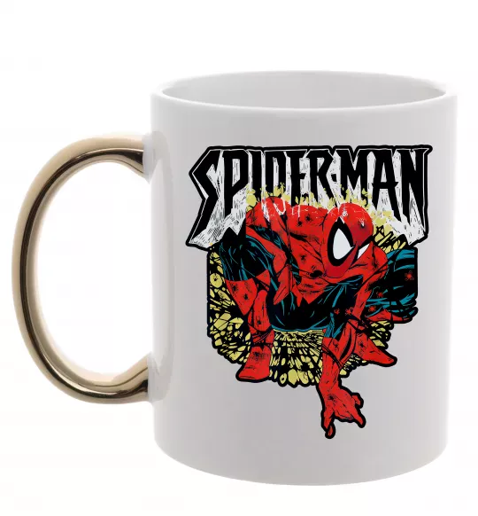 Чашка с цветной ручкой Spider man малюнок Золото фото