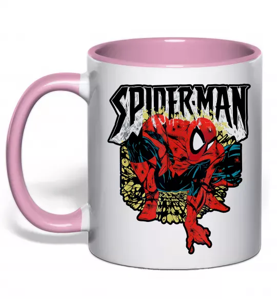 Чашка с цветной ручкой Spider man малюнок Нежно розовый фото