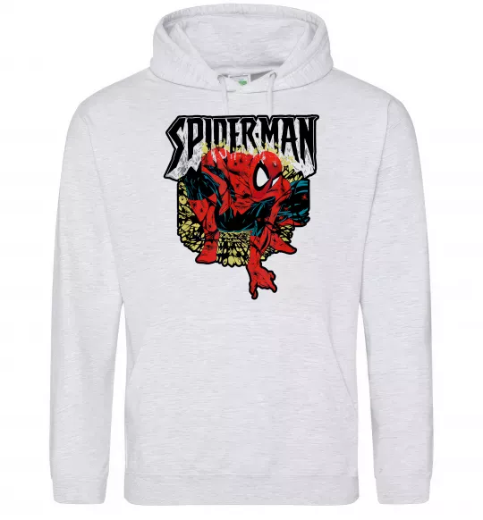 Мужская толстовка (худи) Spider man малюнок Серый меланж фото