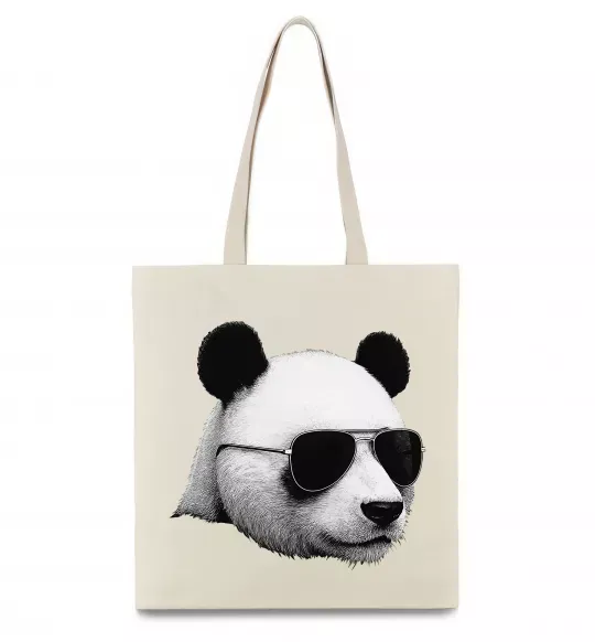 Эко-сумка Панда в окулярах Бежевый фото