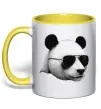 Чашка з кольоровою ручкою Панда в окулярах Сонячно жовтий фото