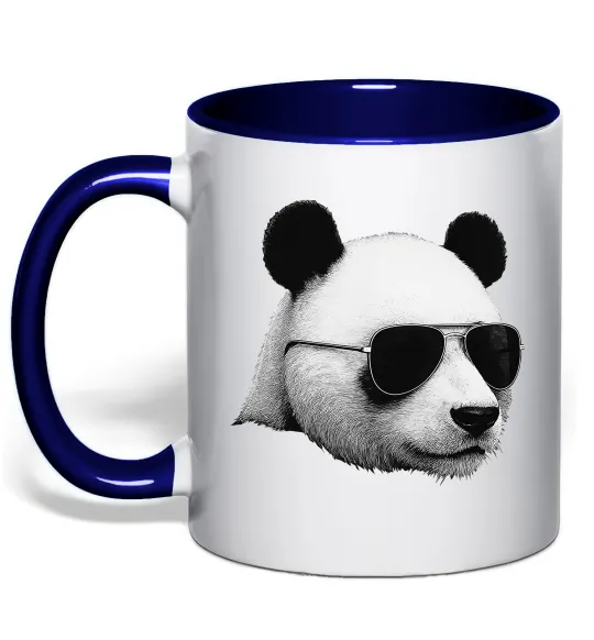 Чашка з кольоровою ручкою Панда в окулярах Глибокий темно-синій фото