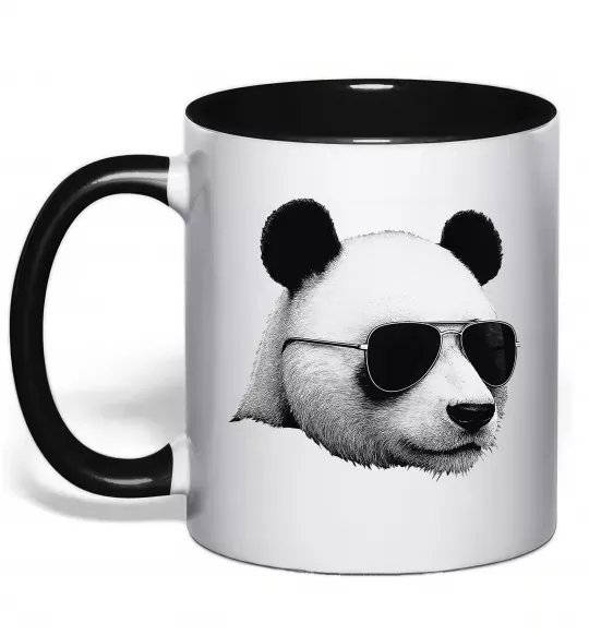 Чашка з кольоровою ручкою Панда в окулярах Чорний фото