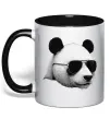 Чашка з кольоровою ручкою Панда в окулярах Чорний фото