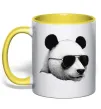 Чашка с цветной ручкой Панда в окулярах Лимонный фото