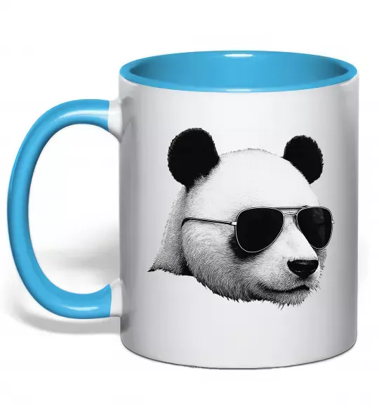Чашка з кольоровою ручкою Панда в окулярах Блакитний фото